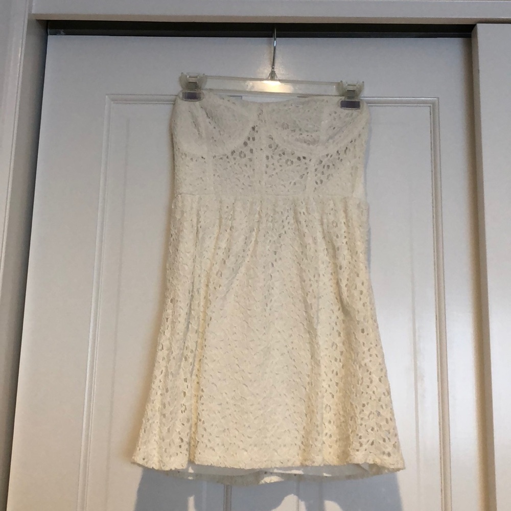 White strapless eyelet dress